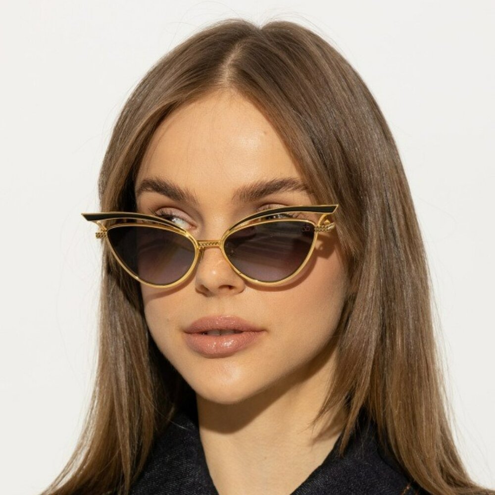 Valentino Women BRAND NEW Sunglasses Titanium Gold Grey Cat Eye V - GLASSLINER